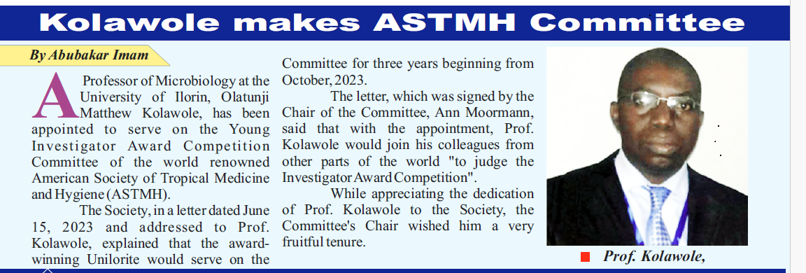 Prof Kolawole makes ASTM Committee