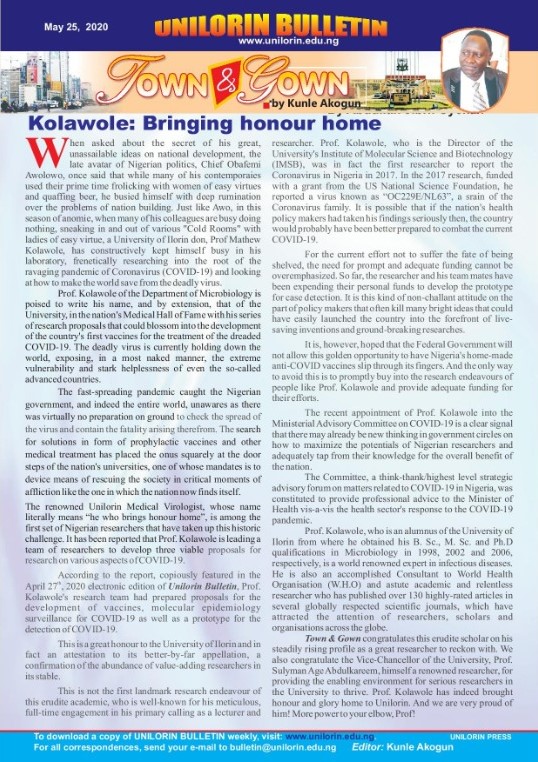Prof Kolawole bring home honours